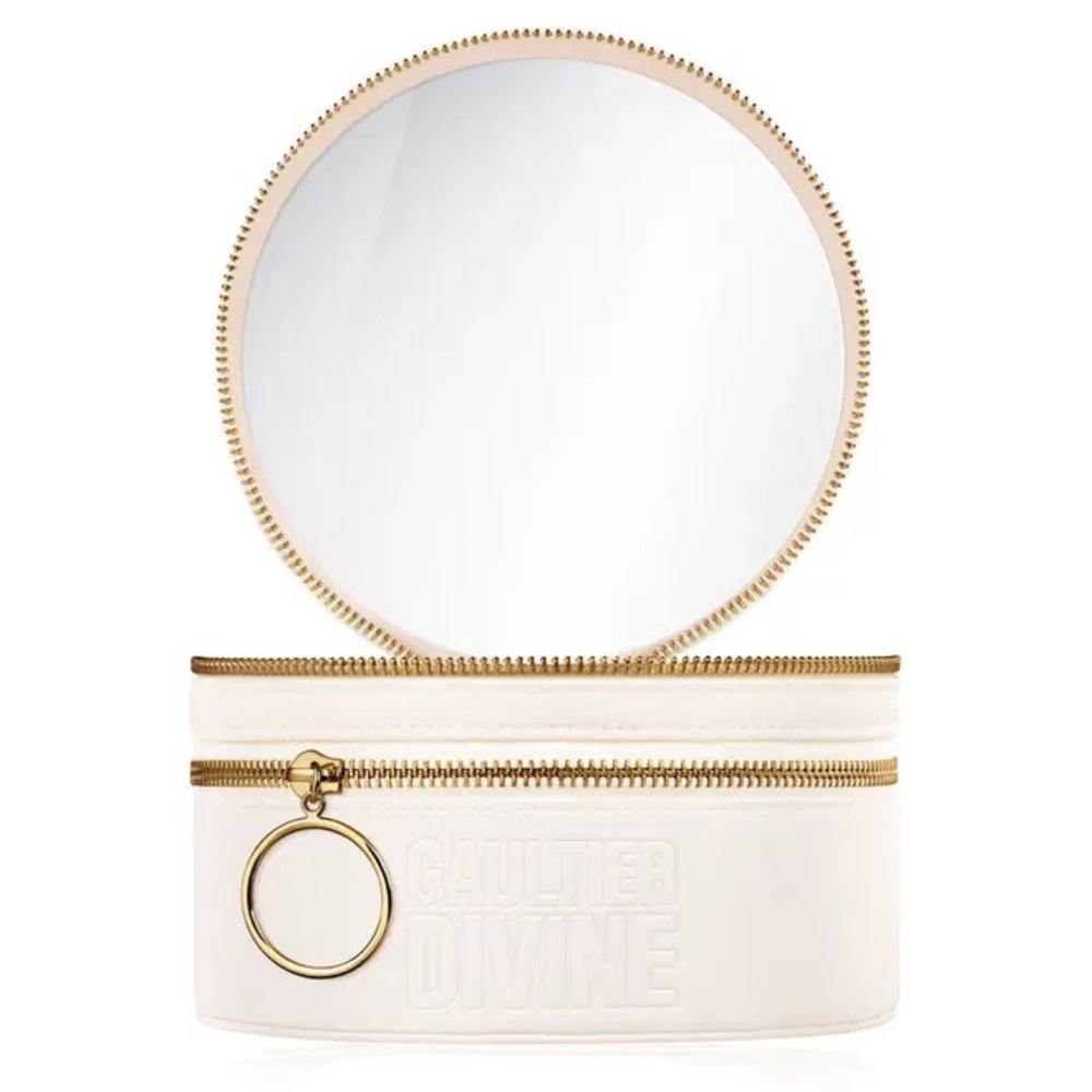 JEAN PAUL GAULTIER Elegant Cream Round Bag vanity cosmetics mirror purse…